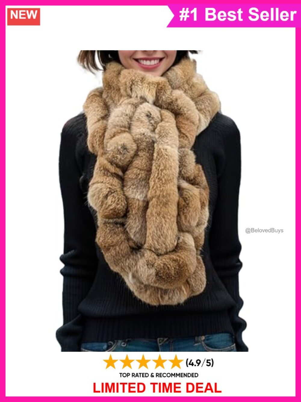 Genuine Rabbit Fur Scarf Furry Neck Warmer Classic